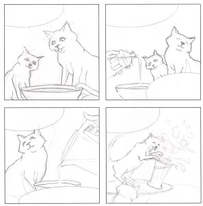 The 4-panel Pencil Sketch for the Moggies Cartoon