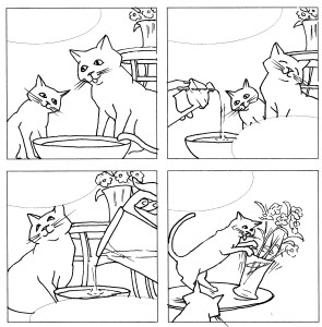 Inked-in Pencil Drawing for 4-panel Moggies Cartoon