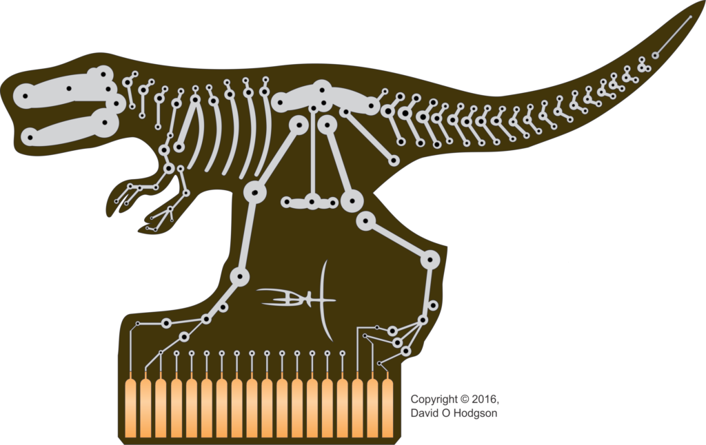 Dinosaur PCB Graphic illustrating Digital Obsolescence